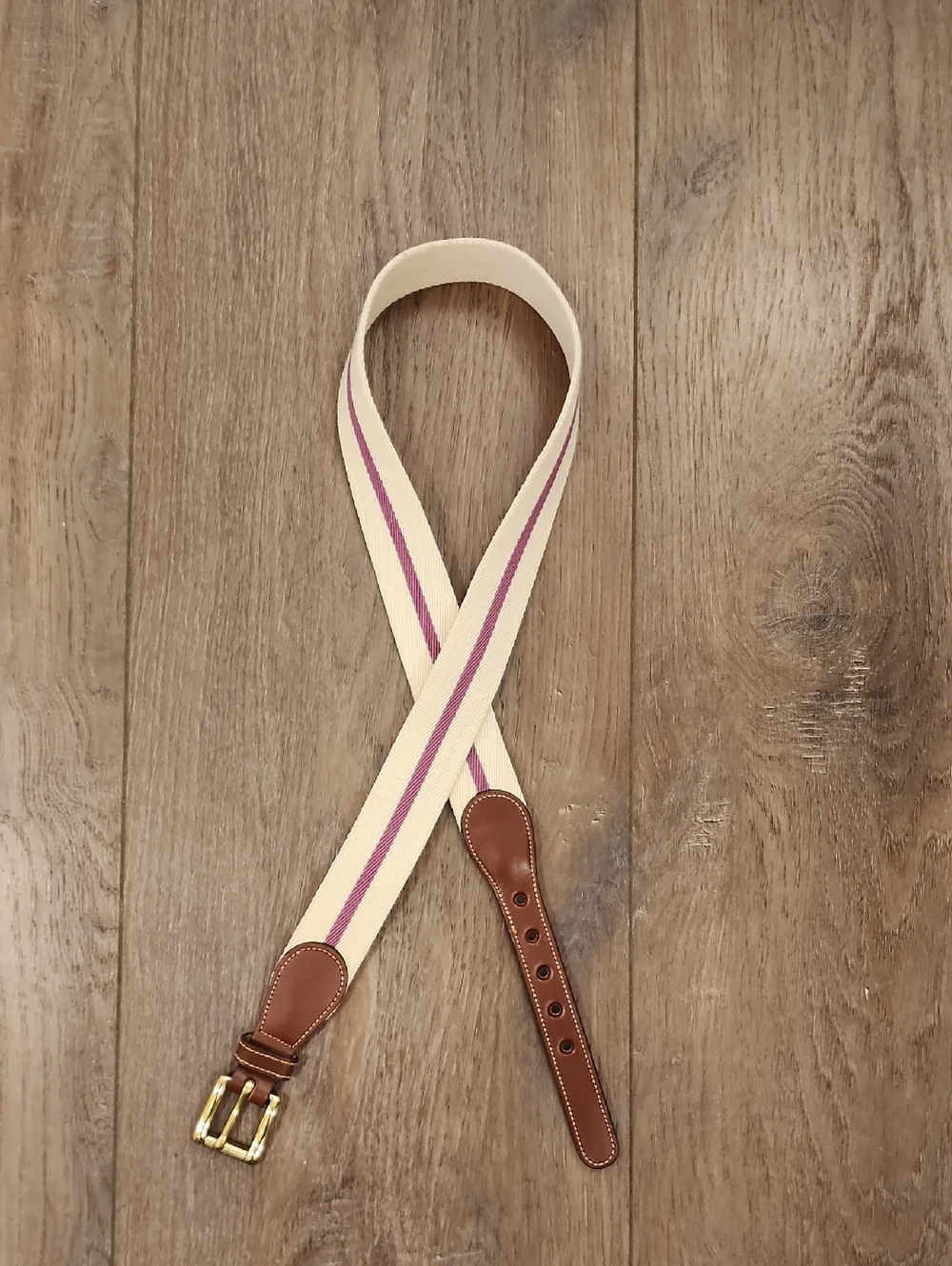 Vintage Dooney & Bourke Woven Wool Belt Brown Leather Brass Buckle size 32